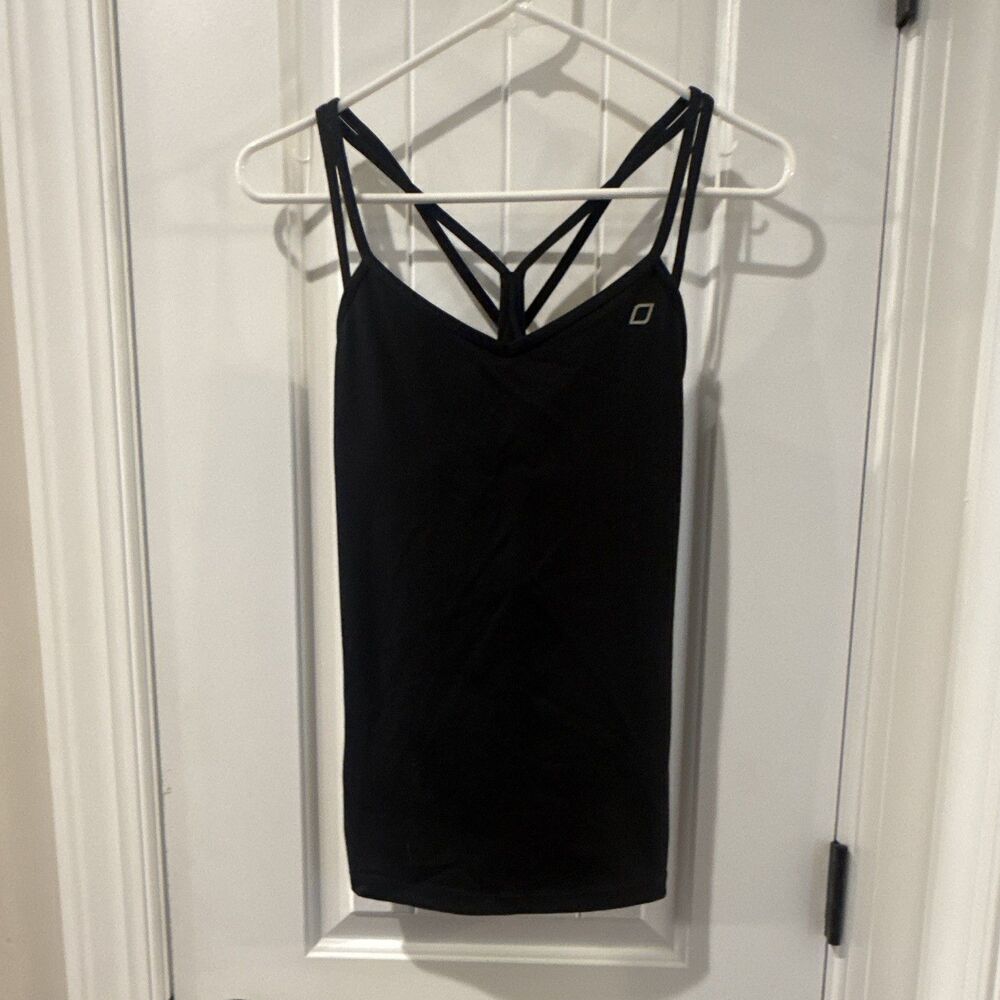 Lorna Jane Black V-Neck Strappy Back Stretch Athletic Tank Top Women's S